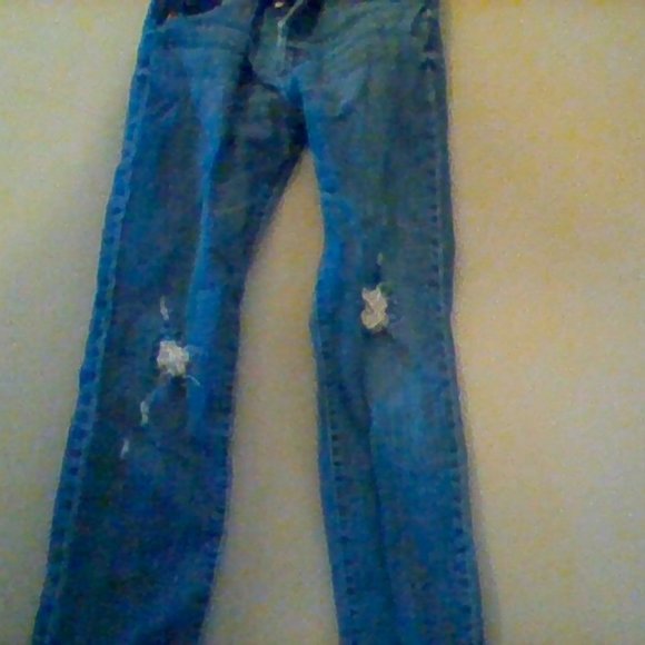 blue back covered ripped open bottom jeans - Picture 1 of 1